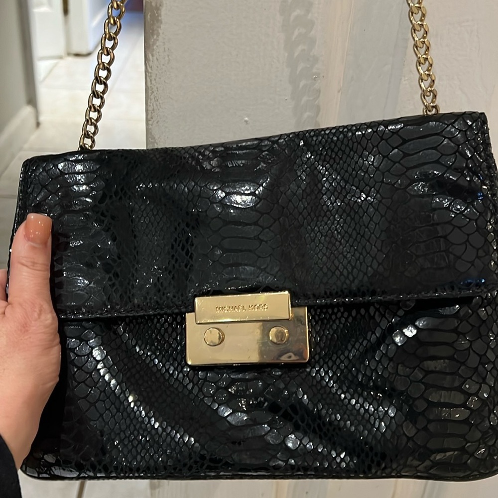 Michael kors snake black bag with gold hardware